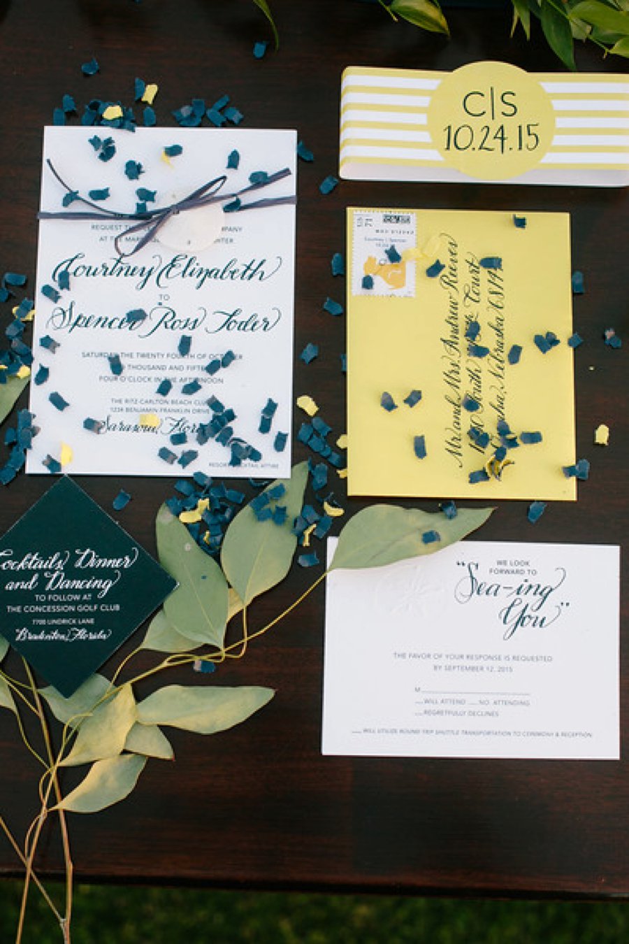 Classic Yellow and Blue Florida Beach Wedding via TheELD.com