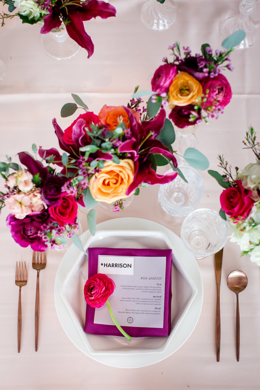 Colorful Pink & Berry Modern Wedding Ideas via TheELD.com