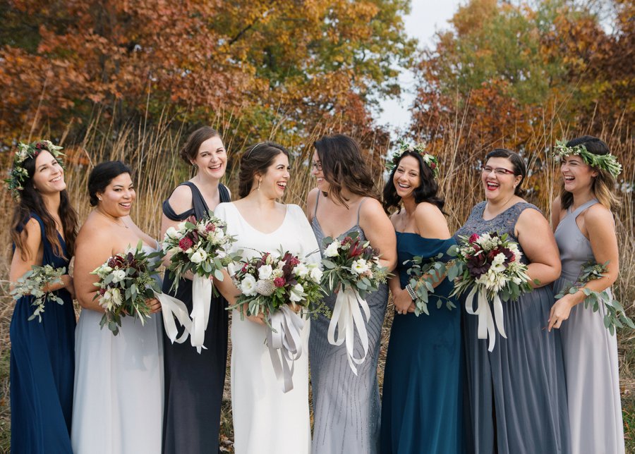 Boho Gray, Blue, & Red Illinois Wedding via TheELD.com