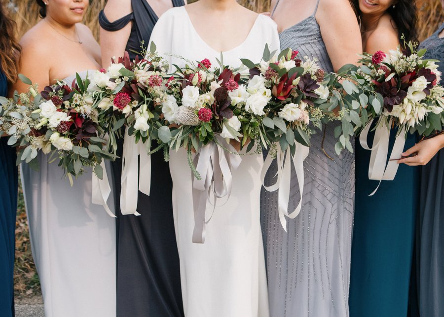 Boho Gray, Blue, & Red Illinois Wedding via TheELD.com