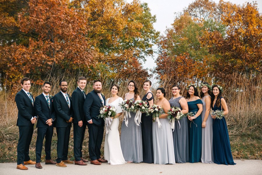 Boho Gray, Blue, & Red Illinois Wedding via TheELD.com