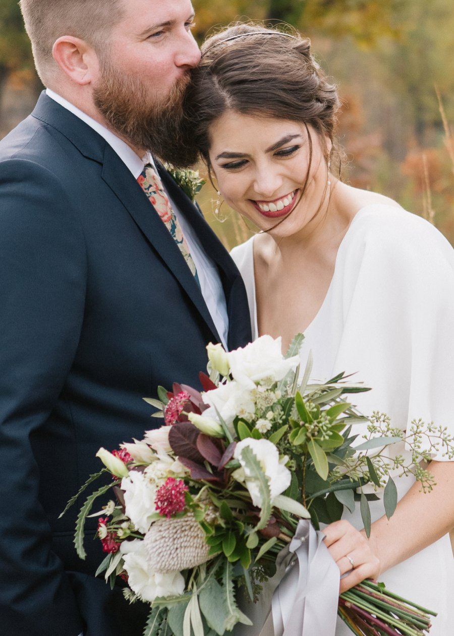 Boho Gray, Blue, & Red Illinois Wedding via TheELD.com