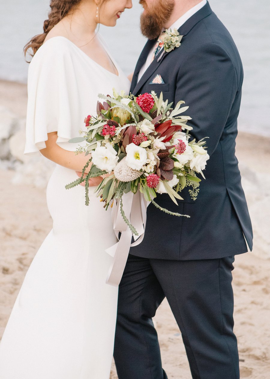 Boho Gray, Blue, & Red Illinois Wedding via TheELD.com