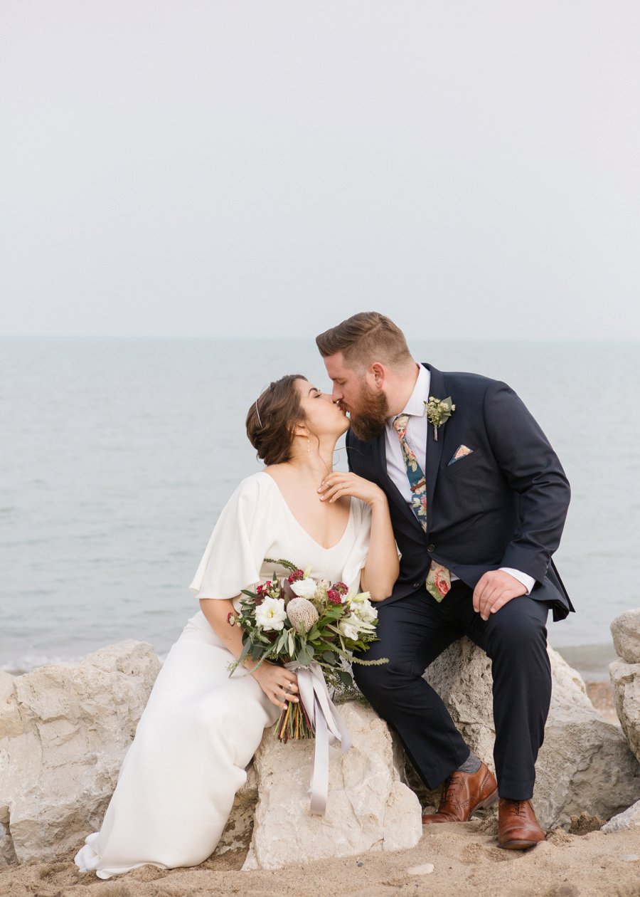 Boho Gray, Blue, & Red Illinois Wedding via TheELD.com