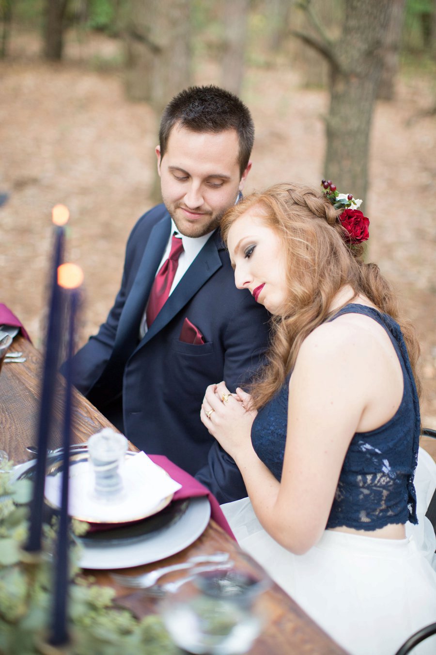 Elegant Navy & Red Woodland Wedding Ideas via TheELD.com