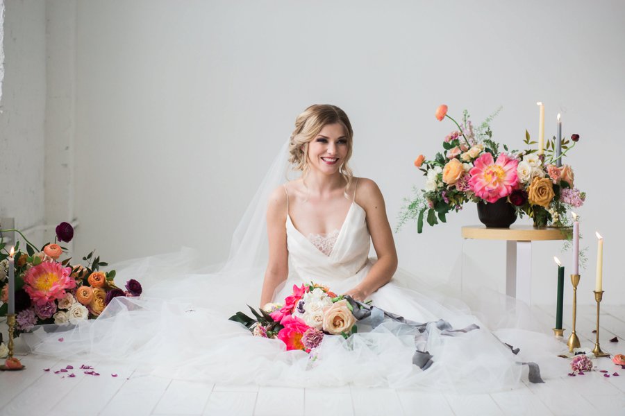 Colorful Coral & Peach Floral Wedding Inspiration via TheELD.com