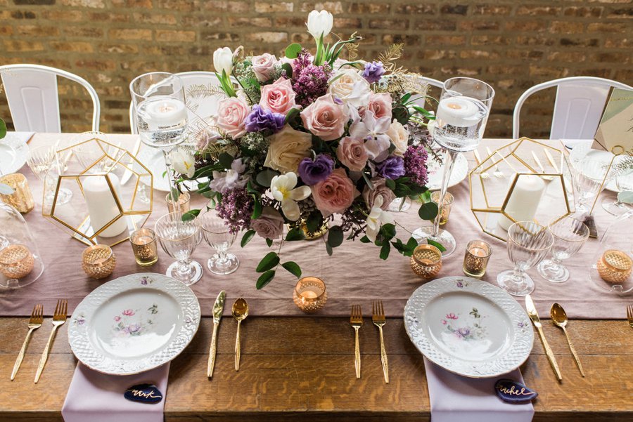 Lavender, Grey, & White Spring Inspired Geometric Wedding Ideas via TheELD.com