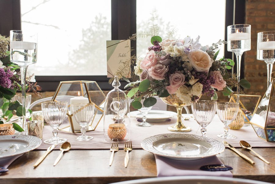 Lavender, Grey, & White Spring Inspired Geometric Wedding Ideas via TheELD.com