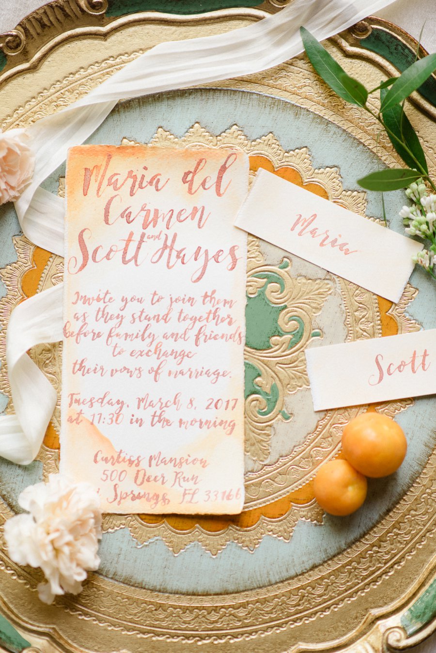 Peach, Yellow, and Green Tropical Wedding Ideas via TheELD.com