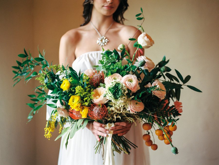 Peach, Yellow, and Green Tropical Wedding Ideas via TheELD.com