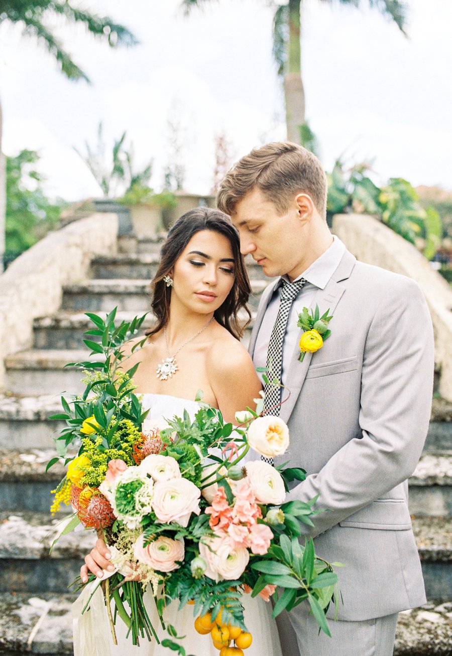 Peach, Yellow, and Green Tropical Wedding Ideas via TheELD.com