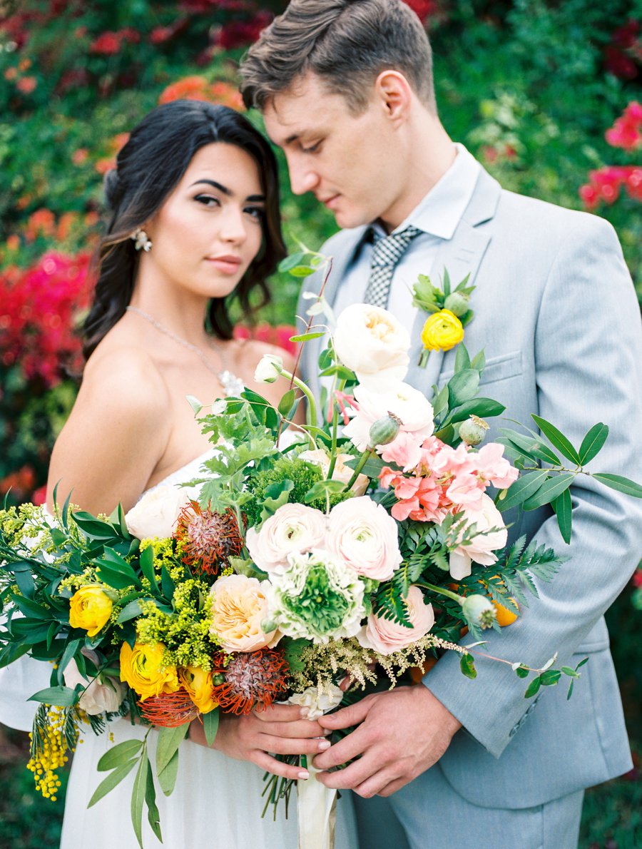 Peach, Yellow, and Green Tropical Wedding Ideas via TheELD.com
