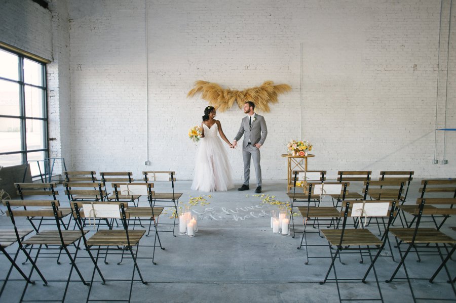 Romantic Peach & Yellow Industrial Wedding Ideas via TheELD.com