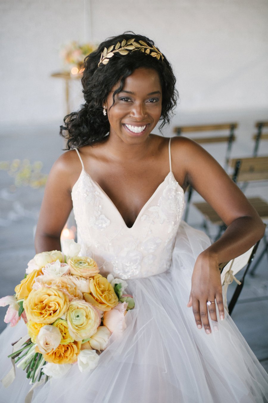 Romantic Peach & Yellow Industrial Wedding Ideas via TheELD.com