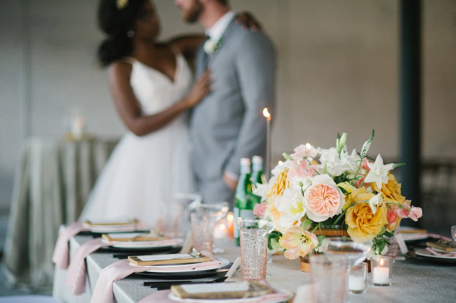 Romantic Peach & Yellow Industrial Wedding Ideas via TheELD.com