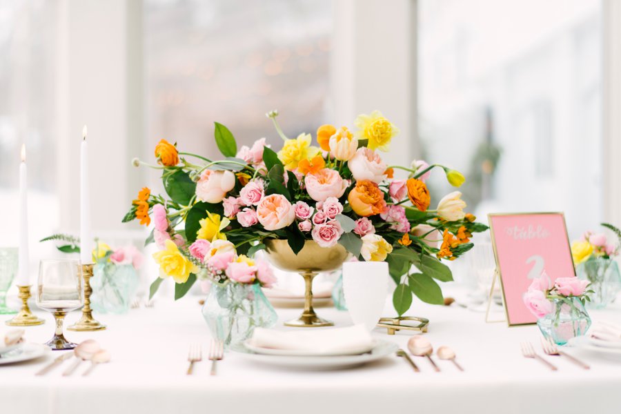 Colorful Pink & Yellow Summer Wedding Ideas via TheELD.com