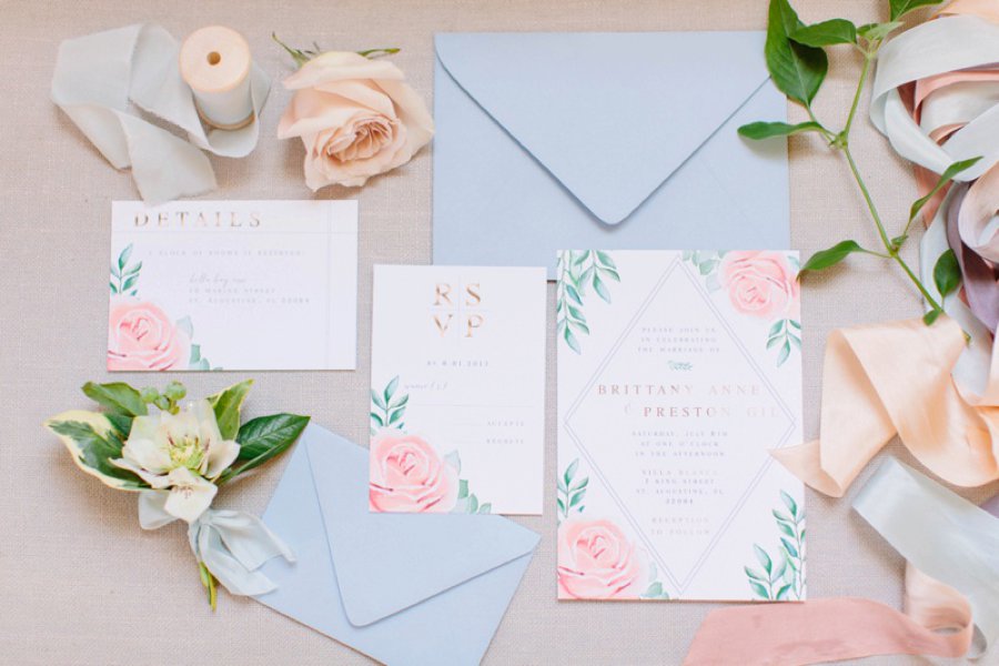 Elegant Floral Blue & Peach Wedding Ideas via TheELD.com