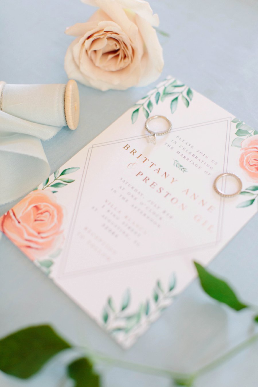 Elegant Floral Blue & Peach Wedding Ideas via TheELD.com