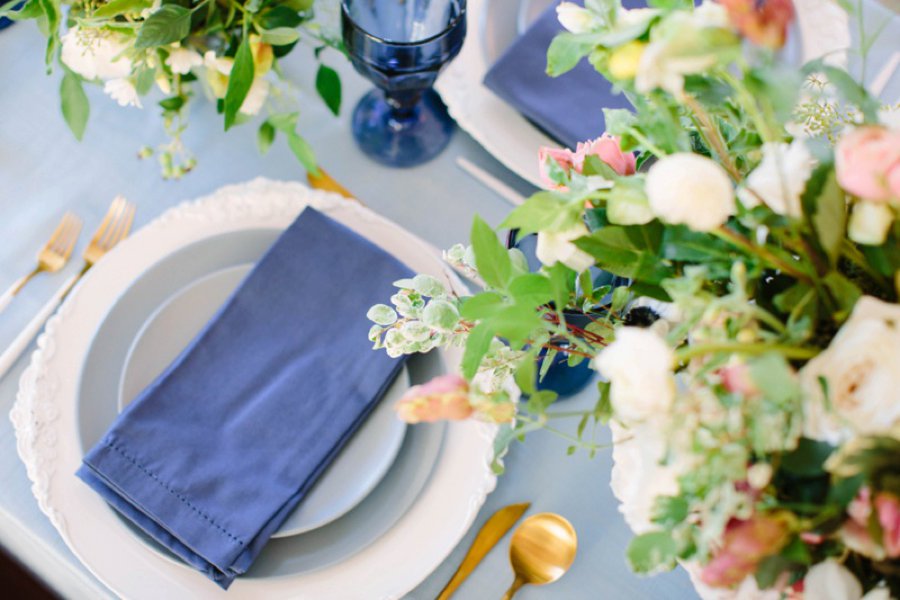 Elegant Floral Blue & Peach Wedding Ideas via TheELD.com