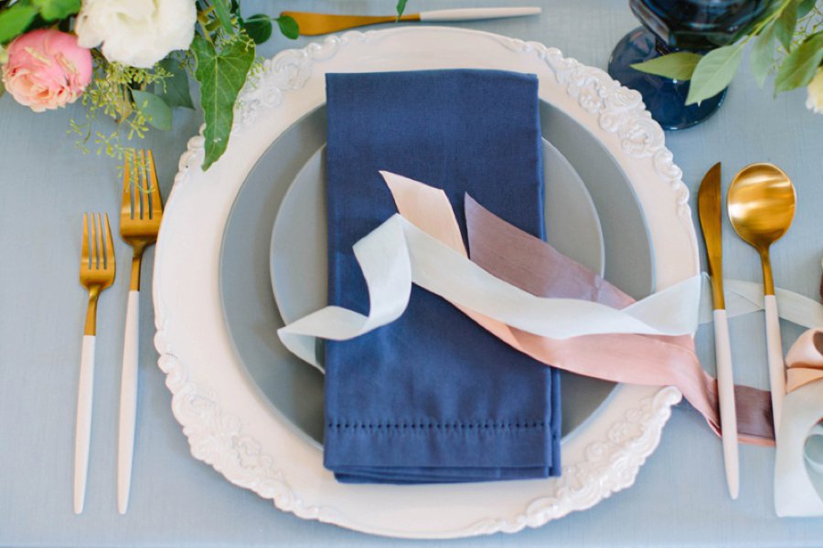 Elegant Floral Blue & Peach Wedding Ideas via TheELD.com