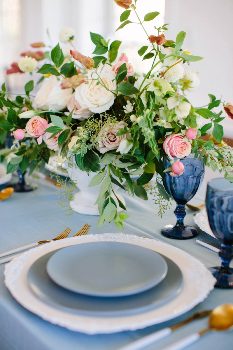 Elegant Floral Blue & Peach Wedding Ideas via TheELD.com