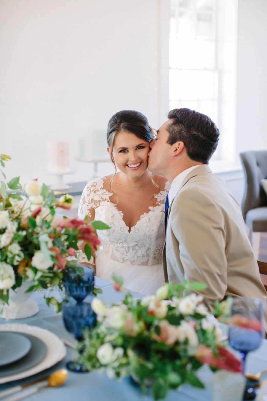 Elegant Floral Blue & Peach Wedding Ideas via TheELD.com