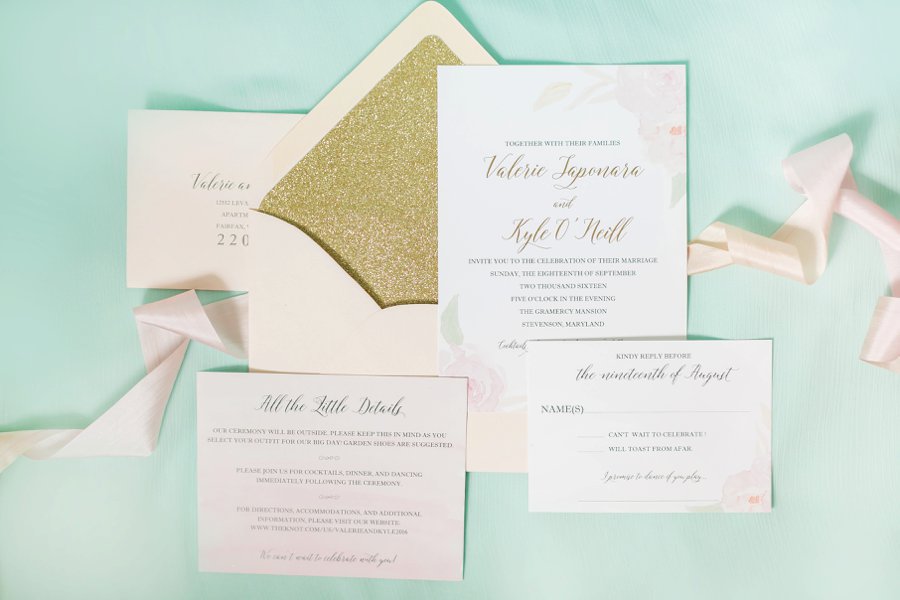 Romantic Blush & Gold Floral Watercolor Invitations via TheELD.com