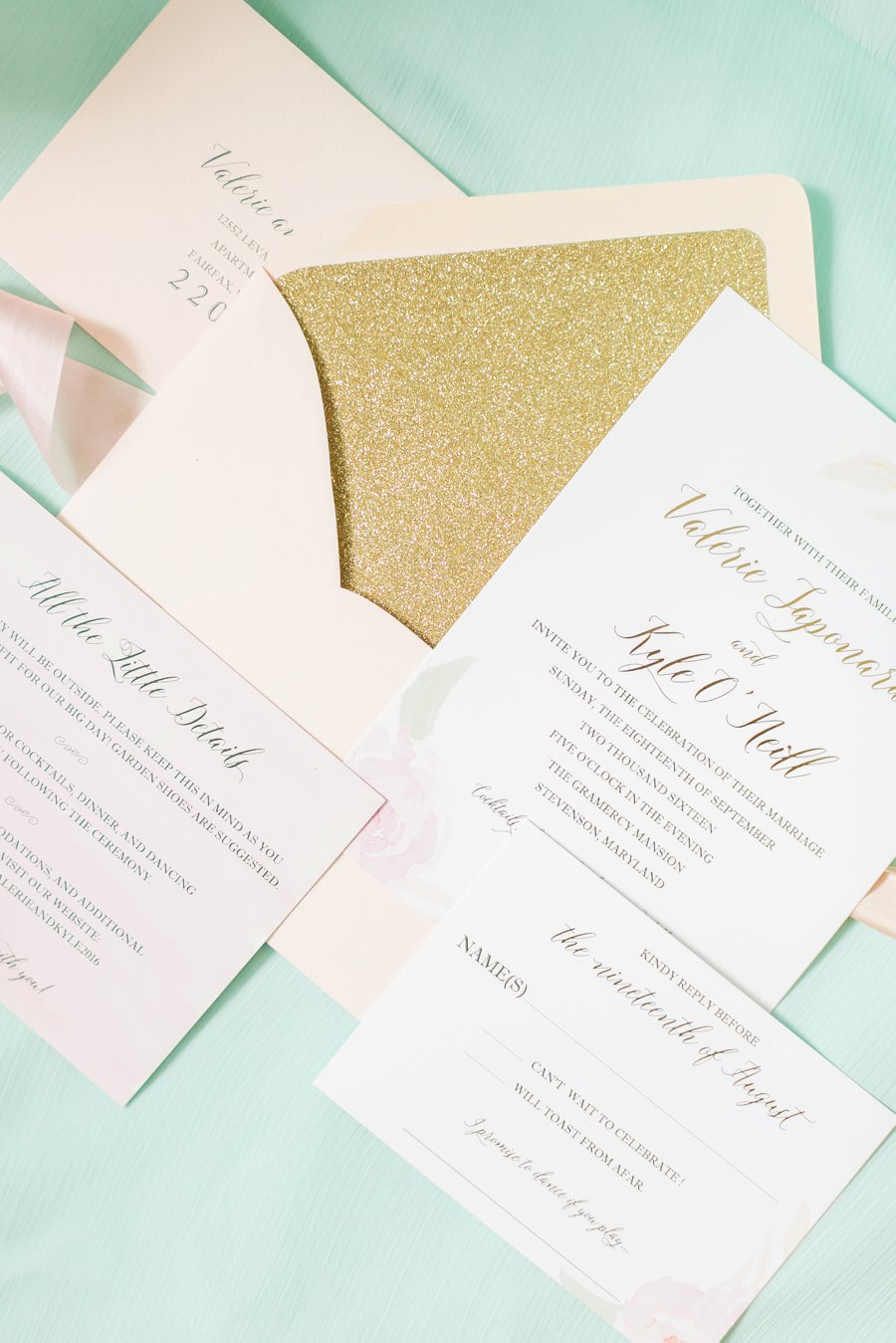 Romantic Blush & Gold Floral Watercolor Invitations via TheELD.com