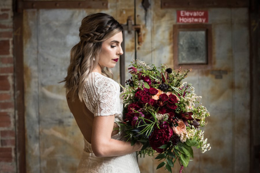 Moody Burgundy & Black Industrial Wedding Ideas via TheELD.com