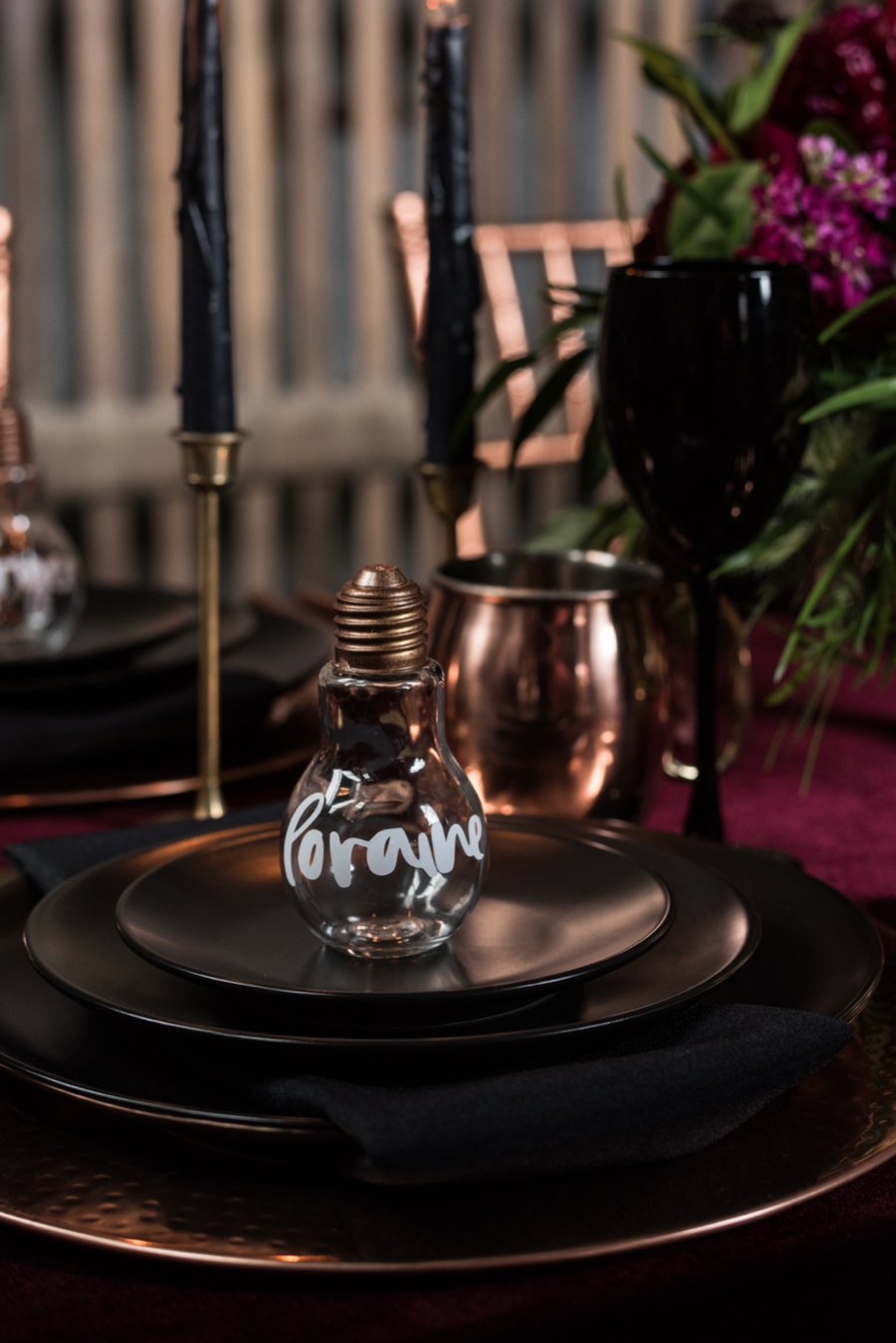 Moody Burgundy & Black Industrial Wedding Ideas via TheELD.com