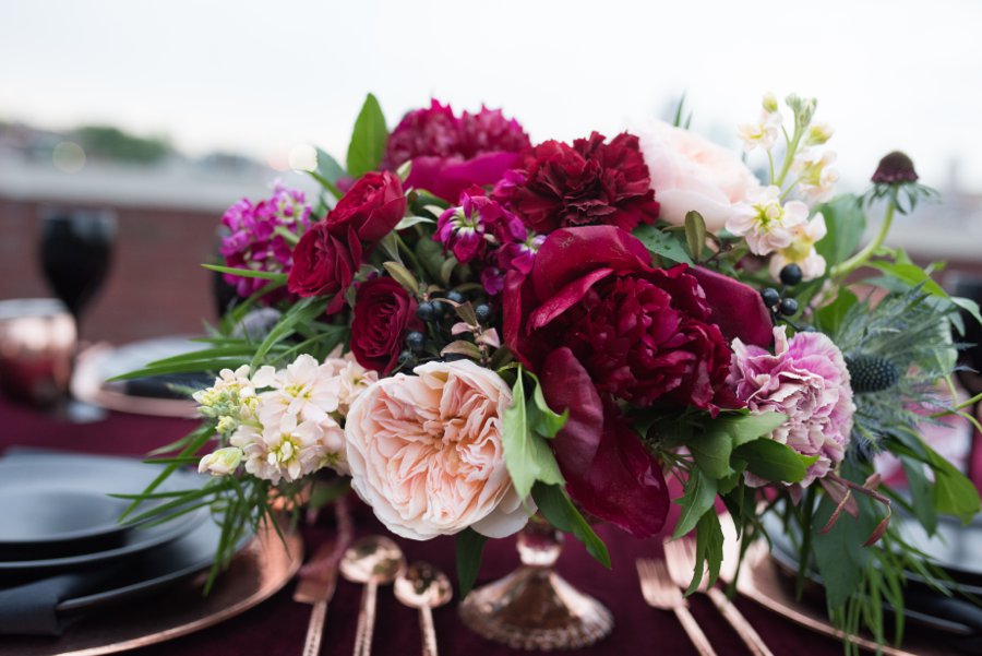 Moody Burgundy & Black Industrial Wedding Ideas via TheELD.com