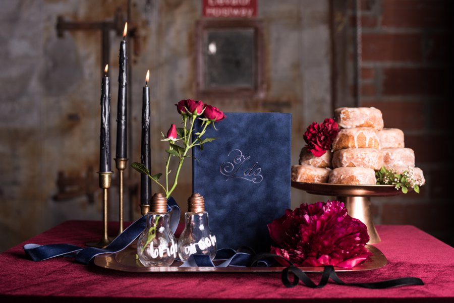 Moody Burgundy & Black Industrial Wedding Ideas via TheELD.com