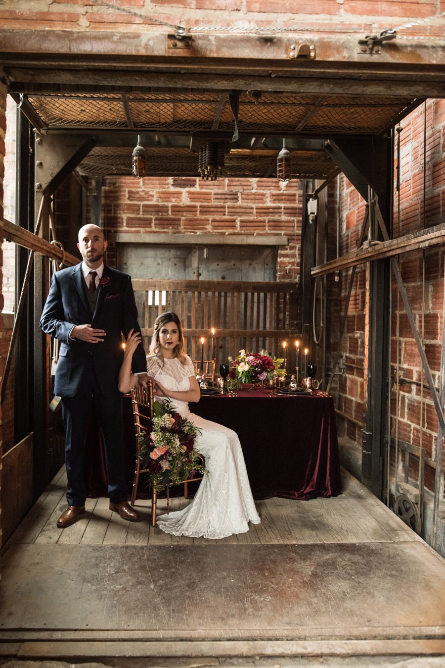 Moody Burgundy & Black Industrial Wedding Ideas via TheELD.com