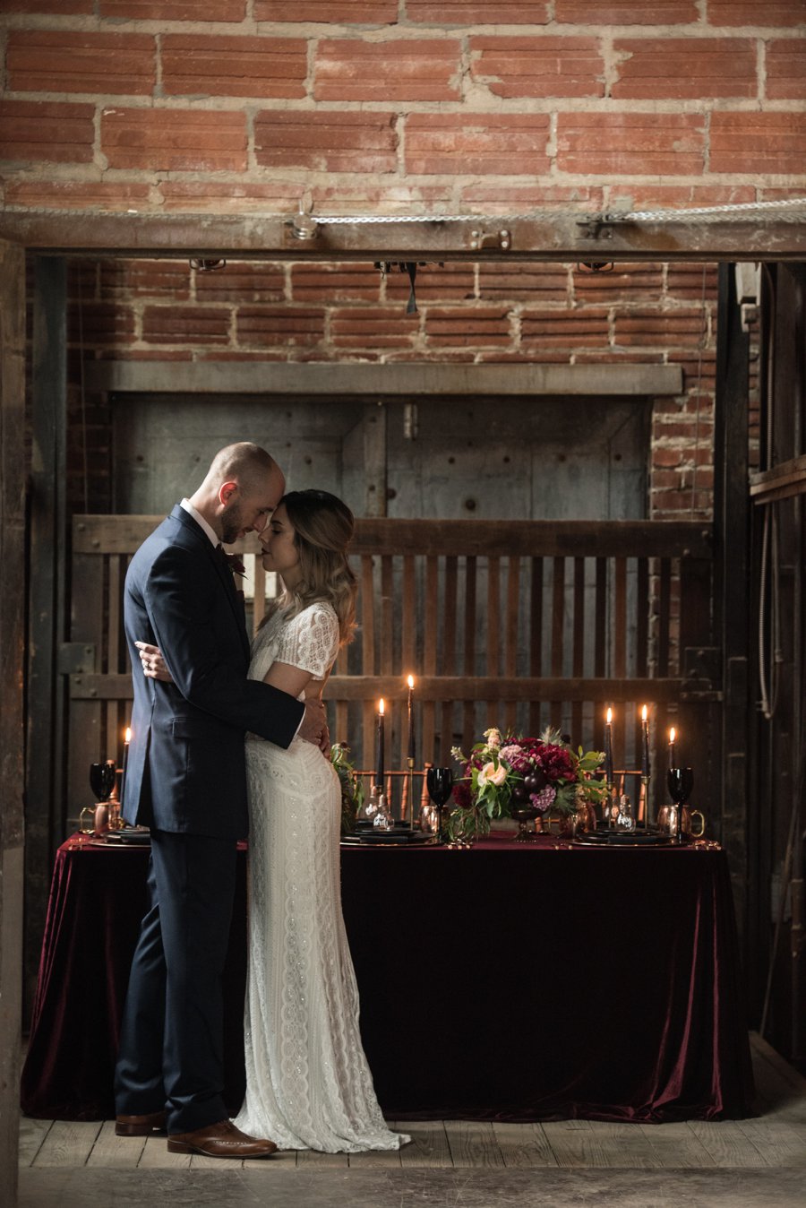 Moody Burgundy & Black Industrial Wedding Ideas via TheELD.com