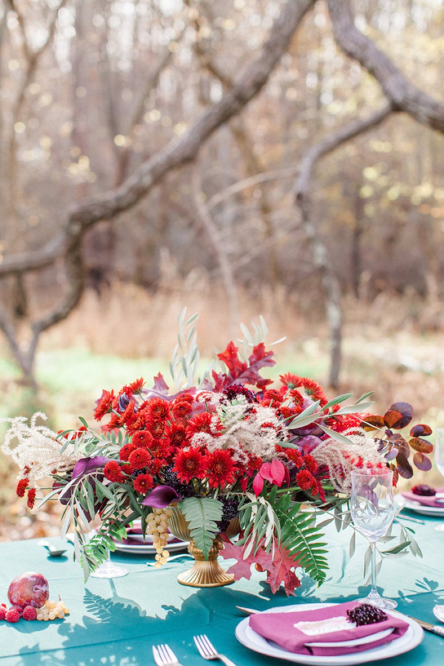 Red & Teal Whimsical Fall Wedding Ideas via TheELD.com