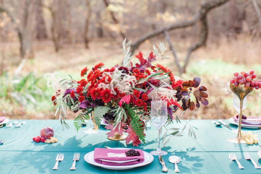 Red & Teal Whimsical Fall Wedding Ideas via TheELD.com