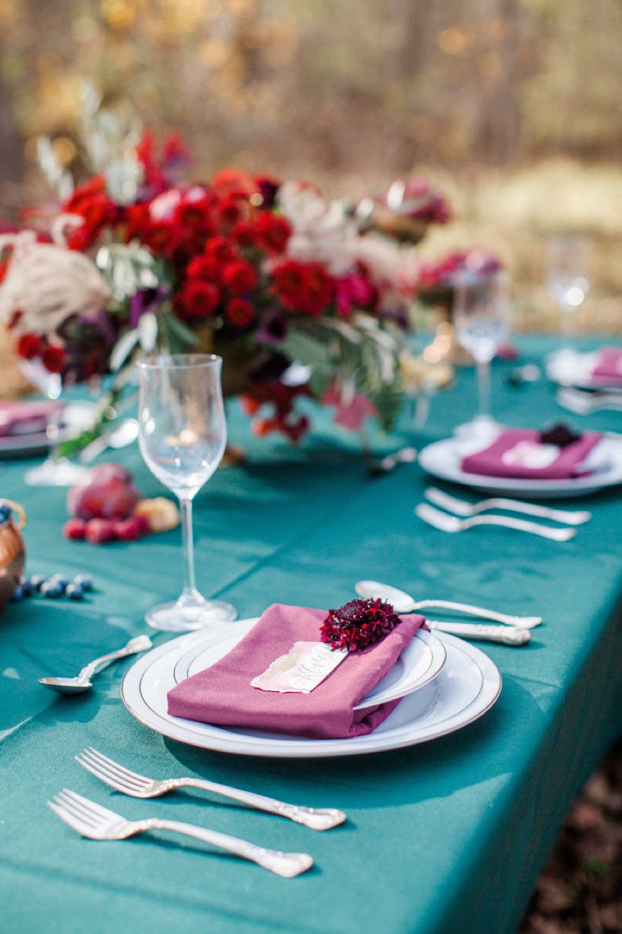 Red & Teal Whimsical Fall Wedding Ideas via TheELD.com