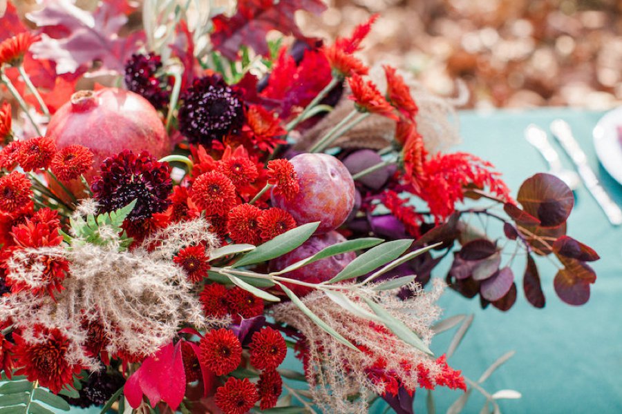 Red & Teal Whimsical Fall Wedding Ideas via TheELD.com