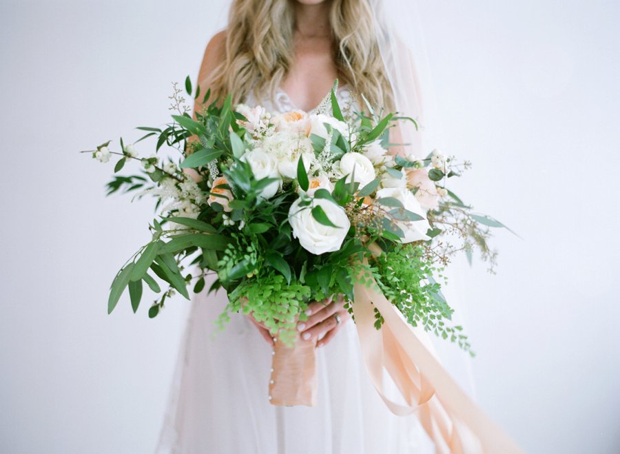 A Peach & Green Boho Ballroom Wedding via TheELD.com