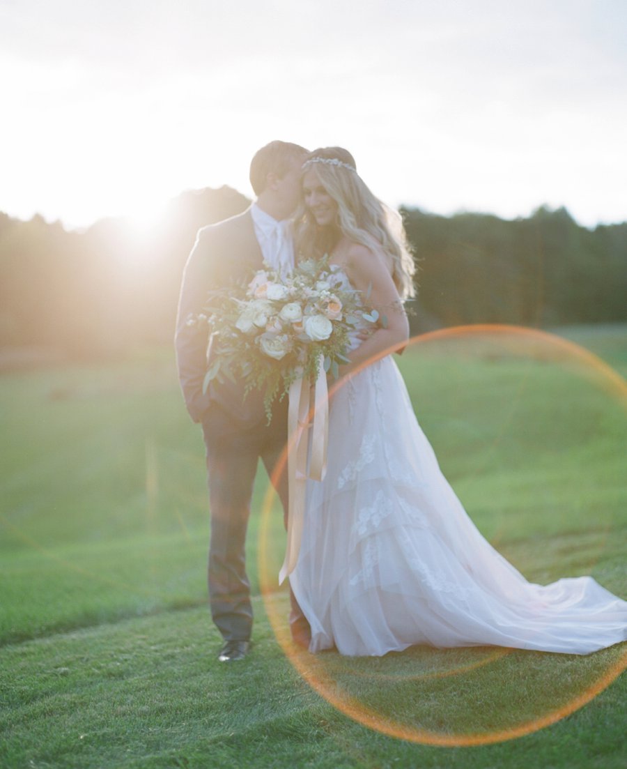 A Peach & Green Boho Ballroom Wedding via TheELD.com