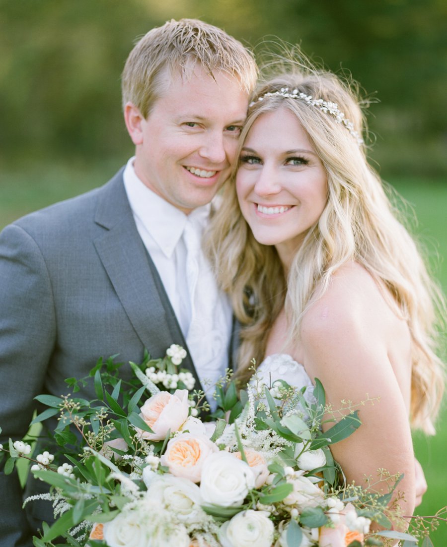 A Peach & Green Boho Ballroom Wedding via TheELD.com