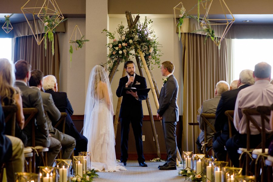 A Peach & Green Boho Ballroom Wedding via TheELD.com