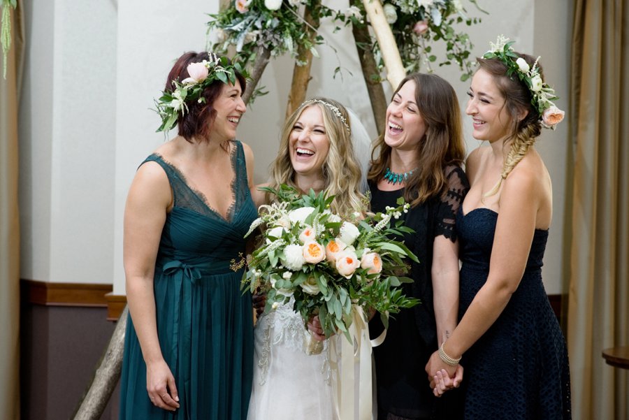 A Peach & Green Boho Ballroom Wedding via TheELD.com