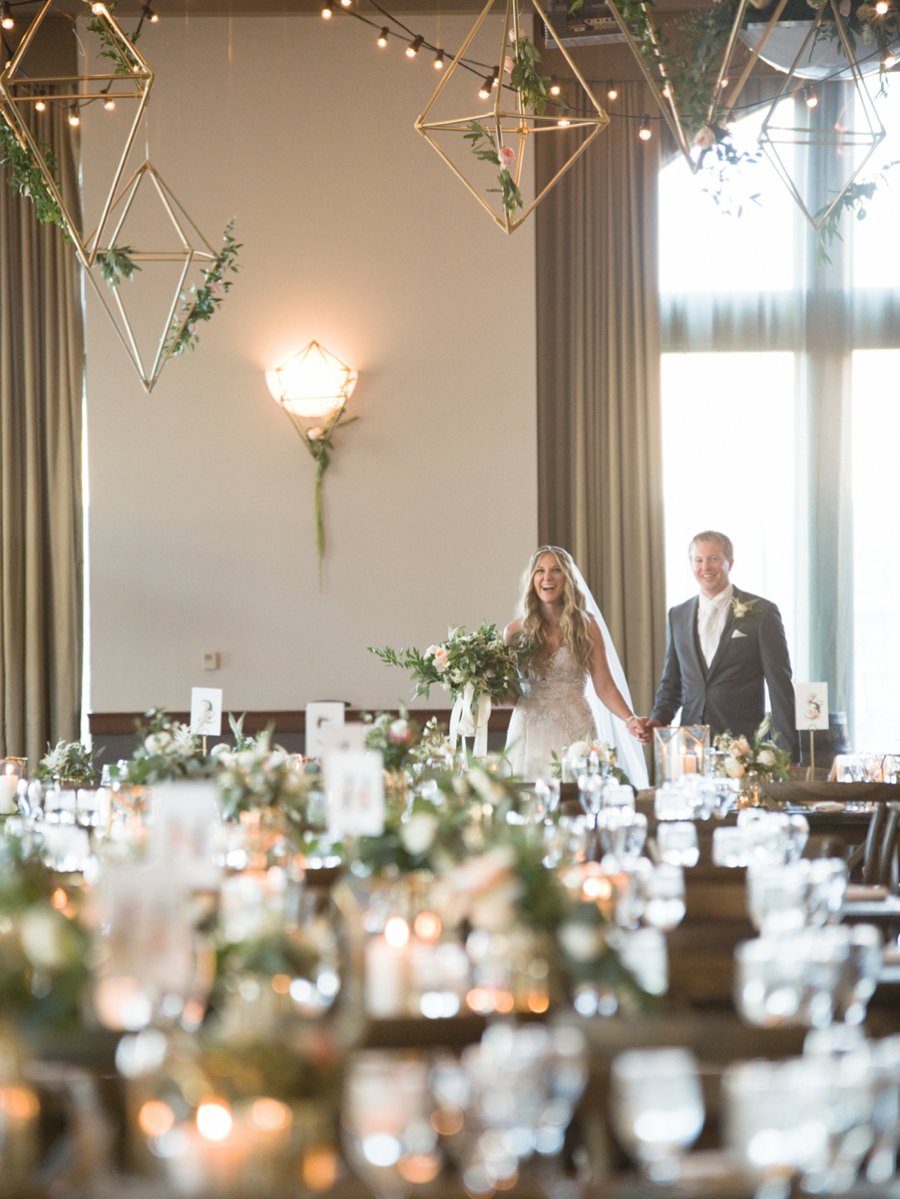 A Peach & Green Boho Ballroom Wedding via TheELD.com