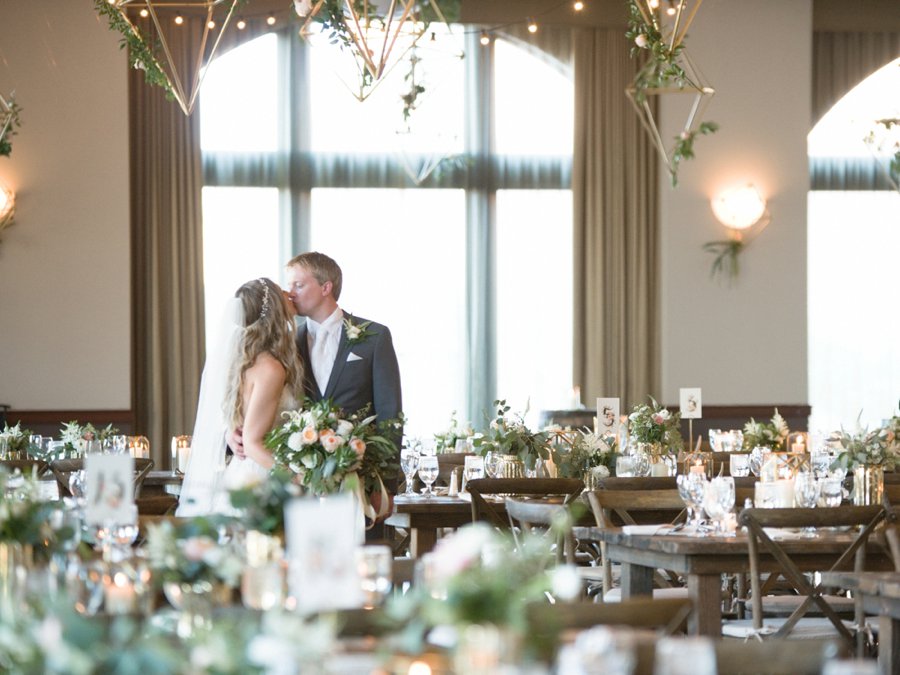 A Peach & Green Boho Ballroom Wedding via TheELD.com