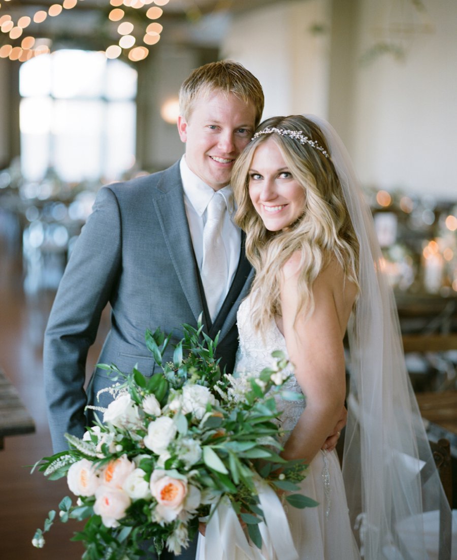 A Peach & Green Boho Ballroom Wedding via TheELD.com