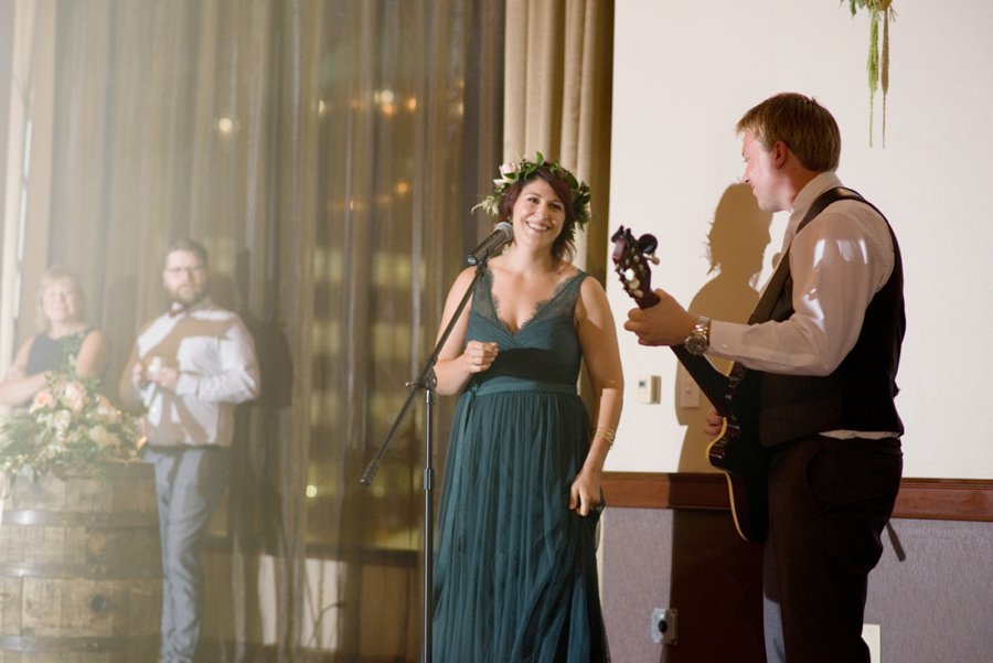 A Peach & Green Boho Ballroom Wedding via TheELD.com
