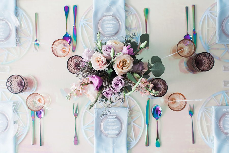 Modern Pink & Purple Iridescent Wedding Ideas via TheELD.com