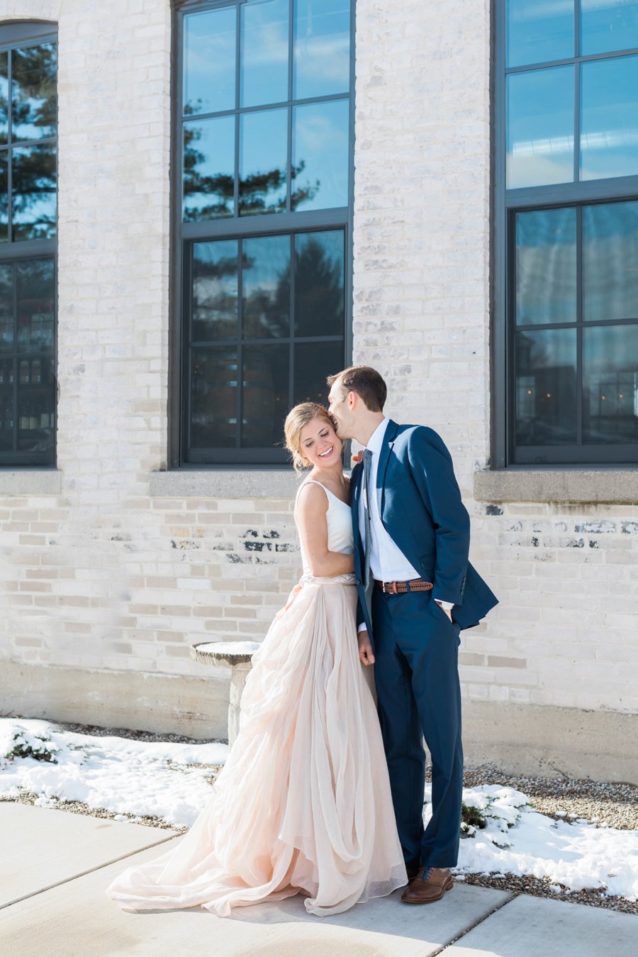 A Blush & Navy Rustic Industrial Michigan Wedding via TheELD.com