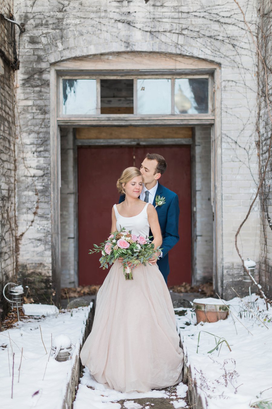 A Blush & Navy Rustic Industrial Michigan Wedding via TheELD.com